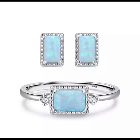 Jewelry - 🌟HP🌟New 925 Sterling Silver Jewelry Set Natural Opal Ring & Earrings size7